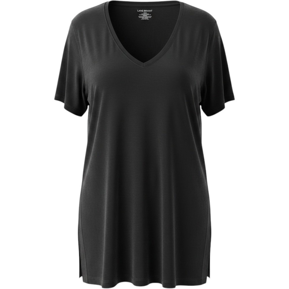 Lane Bryant Plus 26/28 Black Short Sleeve Rayon V-neck T-shirt New $34